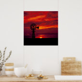 風車と日没 ポスター (キッチン)