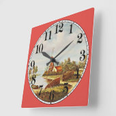 風車と水 スクエア壁時計 (傾斜)