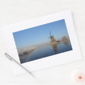 風車と氷で冬の風景 長方形シール (封筒)