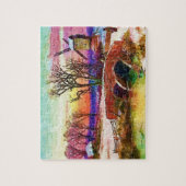 風車と石橋の芸術と冬のシーン ジグソーパズル (縦)