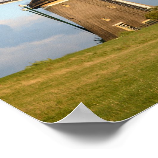 風車と羊を持つ風景 ポスター (角)