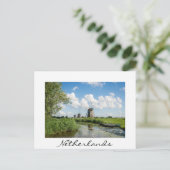 風車と運河3枚、オランダ白はがき ポストカード (スタンド正面)