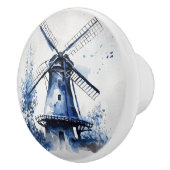風車と青と白のデルフトスタイルの風景 セラミックノブ (右)