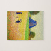 風車と静かな小麦畑の風景 ジグソーパズル (横)