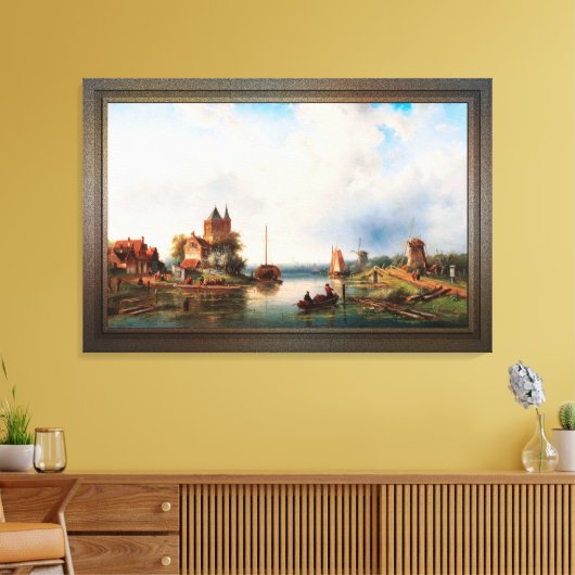 風車のある広大な川の風景 キャンバスプリント (インサイチュ (リビング))