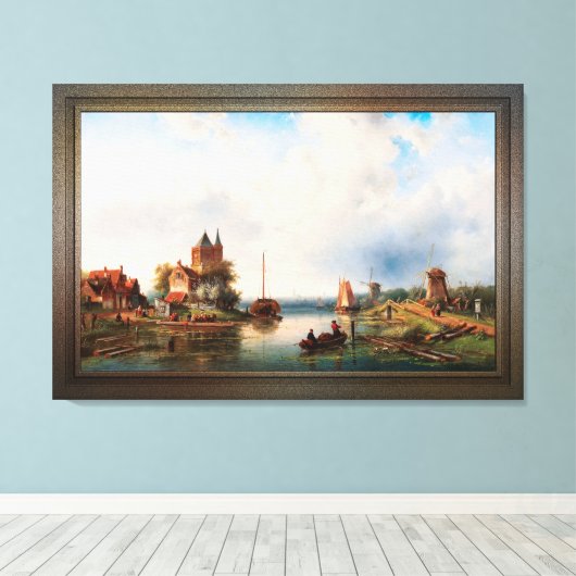 風車のある広大な川の風景 キャンバスプリント (インサイチュ (ウッドフロア))