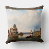 風車のある広大な川の風景 クッション (裏面)