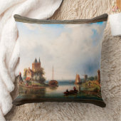 風車のある広大な川の風景 クッション (ブランケット)