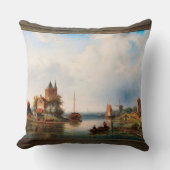 風車のある広大な川の風景 クッション (正面)