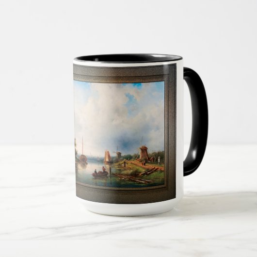 風車のある広大な川の風景 マグカップ (正面右)