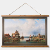 風車のある広大な川の風景 吊り下げ型タペストリー (正面)