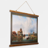 風車のある広大な川の風景 吊り下げ型タペストリー (傾斜あり)