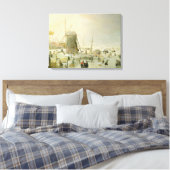 風車のそばのスケーターのいる冬の風景 キャンバスプリント (インサイチュ (寝室))