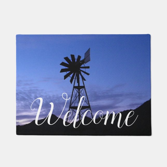風車のシルエット ドアマット (正面)