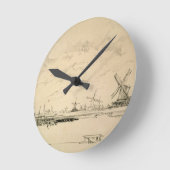 風車のスケッチ時計 ラウンド壁時計 (傾斜)