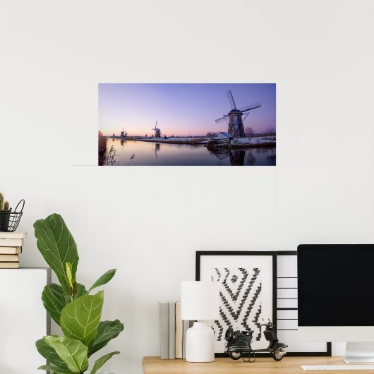 風車のポスターの上の紫色の日の出 ポスター (ホームオフィス)