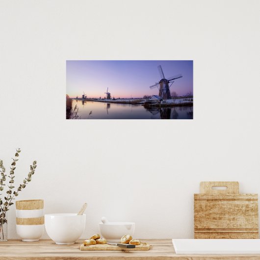 風車のポスターの上の紫色の日の出 ポスター (キッチン)