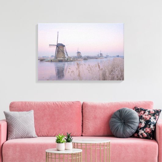 風車の上の冬の柔らかい日の出の光 キャンバスプリント (インサイチュ (リビング))