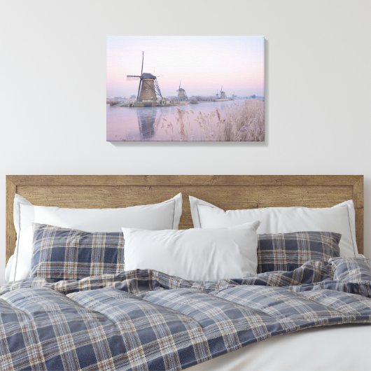 風車の上の冬の柔らかい日の出の光 キャンバスプリント (インサイチュ (寝室))