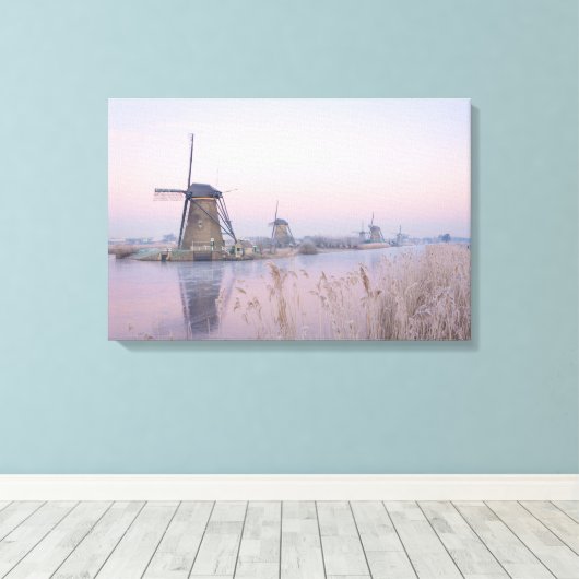 風車の上の冬の柔らかい日の出の光 キャンバスプリント (インサイチュ (ウッドフロア))