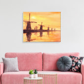 風車の夕焼け水彩画 キャンバスプリント (インサイチュ (リビング))