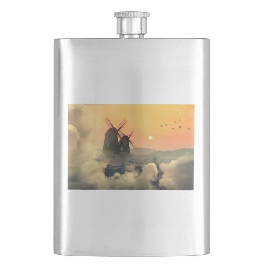 風車の山と雲 フラスク (正面)