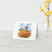 風車の水の色のあいさつ空白のつ カード (黄色い花)