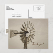 風車の輪じく セピア ありがとう ポストカード (正面/裏面)