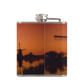 風車は夕日に、キンダーディク、オランダ フラスク (裏面)