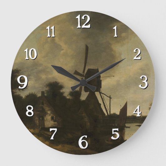 風車を持つ風景 – Salomon Rombouts ラージ壁時計 (正面)