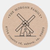 風車イラストレーション差出人住所モノグラム ラウンドシール (正面)