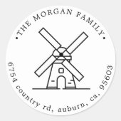 風車イラスト 返送先住所 モノグラム ラウンドシール (正面)