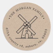風車イラスト 返送先住所 モノグラム ラウンドシール (正面)