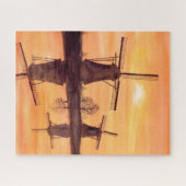 風車サンセット-水絵画彩 ジグソーパズル (横)