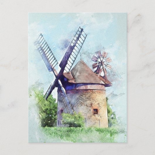 風車スケッチ ポストカード (正面)