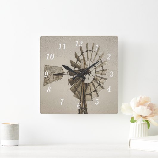 風車セピア壁時計の車輪 スクエア壁時計 (ホーム)