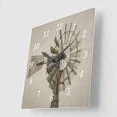 風車セピア壁時計の車輪 スクエア壁時計 (傾斜)