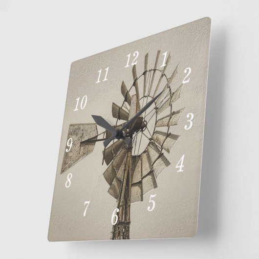 風車セピア壁時計の車輪 スクエア壁時計 (傾斜)