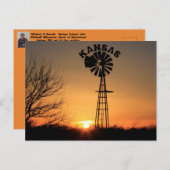 風車ポストカード付きカンザスサンセットシルエット ポストカード (正面/裏面)