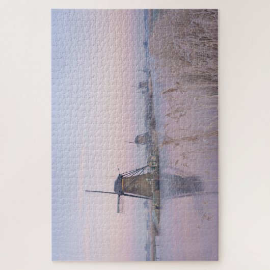 風車上の冬の柔らかい日の出ライト ジグソーパズル (縦)