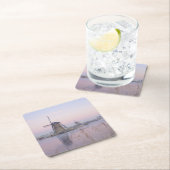 風車上の冬の柔らかい日の出ライト スクエアペーパーコースター (インサイチュ)