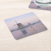 風車上の冬の柔らかい日の出ライト スクエアペーパーコースター (アングル)