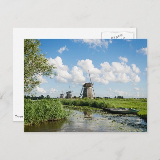 風車3台と運河はがき1台 ポストカード (正面/裏面)