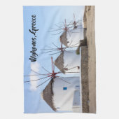 風車、ミコノス、ギリシャ キッチンタオル (縦)