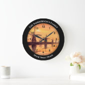 風車、夕焼き幼稚園-水絵画彩  ラージ壁時計 (ホーム)