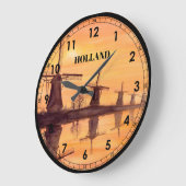 風車、夕焼き幼稚園-水絵画彩 ラージ壁時計 (傾斜)