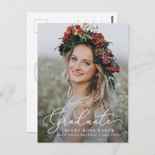 風通しのエレガンス編集可能カラー卒業はがき ポストカード (正面/裏面)