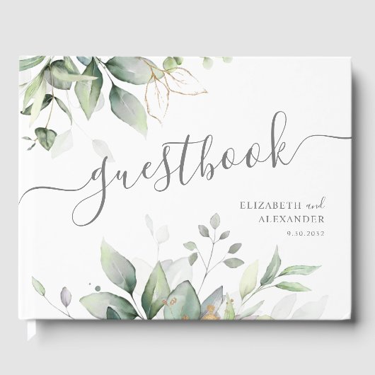 風通しのユーカリと金ゴールド結婚の緑 ゲストブック (正面)