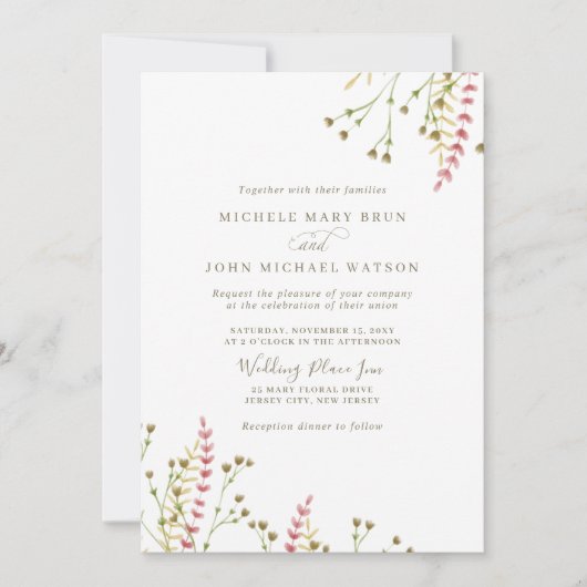 風通しの水の色ワイルドフラワーズボホシンプル結婚の 招待状 (正面)