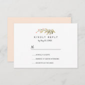 風通しの良いピンクの牧草地ワイルドフラワーウェディングRSVP 出欠カード (正面/裏面)